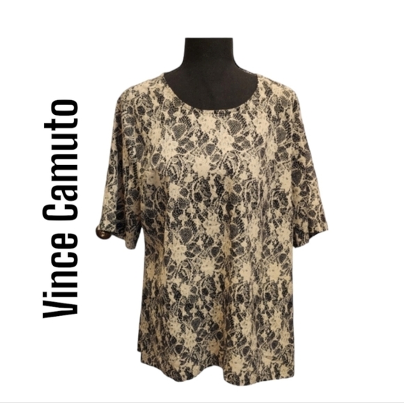 Vince Camuto black/ivory lace print flowy tunic top sz large - Picture 1 of 6